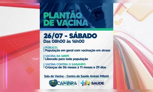 Cambira realiza plantão de vacinação neste sábado (26)