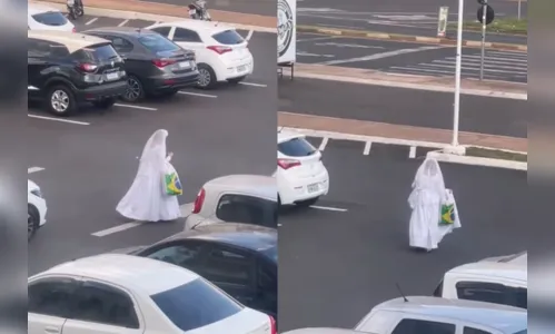 Mulher de 70 anos usa vestido de noiva para fazer compras e viraliza