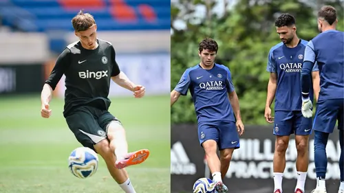 Atletas do Chelsea e Paris Saint-Germain durante treinos