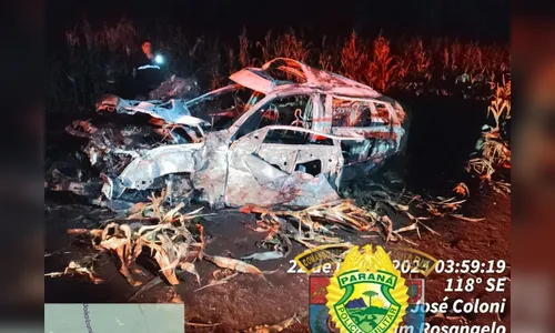 Veículo capota, pega fogo e deixa dois ocupantes mortos em Rolândia