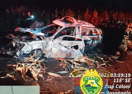 Carro capotou e pegou fogo na PR-170
