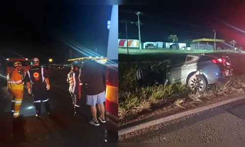 Carro sai da pista, cai no canteiro e resgate é acionado na BR-376