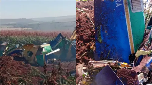 Foram divulgadas imagens dos destroços do avião.