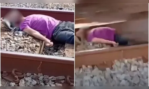 Homem deita em trilho e trem passa por cima para participar de trend