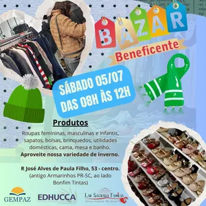 O bazar será realizado no antigo armarinhos Praná
