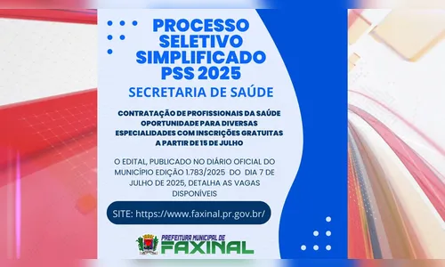 Faxinal publica edital de PSS para área da saúde com 26 vagas