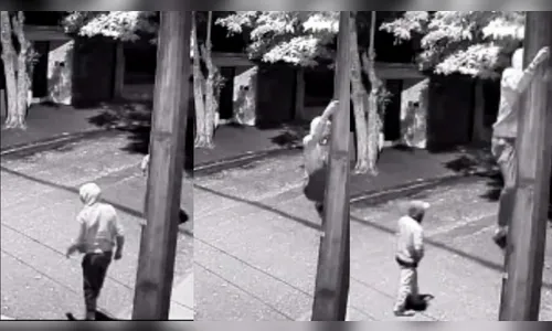 Ladrão de fios é flagrado escalando poste em Apucarana: 