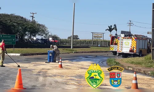 Pista escorregadia na PR-218 mobiliza bombeiros e PM em Arapongas