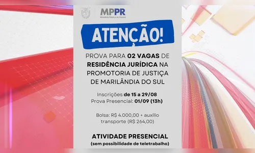MPPR abre processo seletivo para residência jurídica em Marilândia