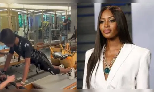 Naomi Campbell usa traje de eletroestimulação em treino no Brasil