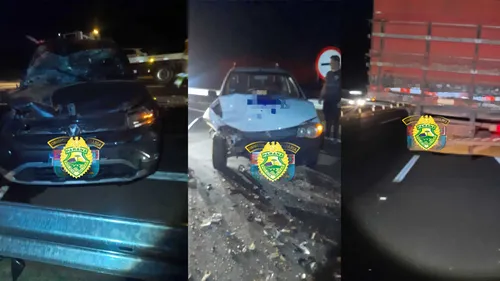 O engavetamento ocorreu por volta das 19h40, no quilômetro 22+900m da PR-445.