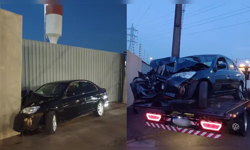 Carro atinge muro de empresa na zona norte de Apucarana