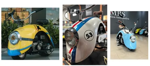 Fusconeta é inspirado no design do Fusca e montado sobre duas rodas
