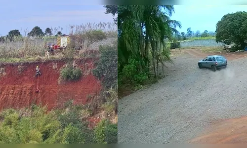Vídeo mostra carro caindo em barranco de 25 metros em Apucarana (PR)