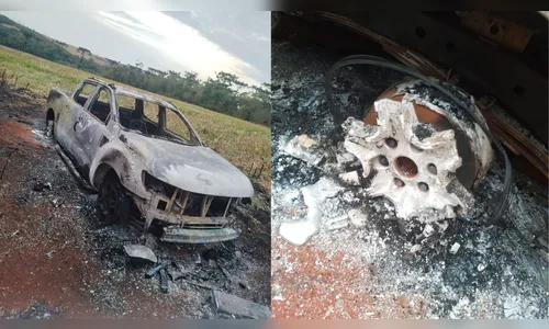 Carro furtado é encontrado totalmente destruído pelo fogo