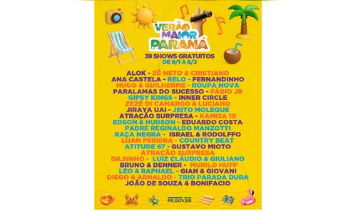 Confira as atrações dos shows de 2026 do Verão Maior Paraná