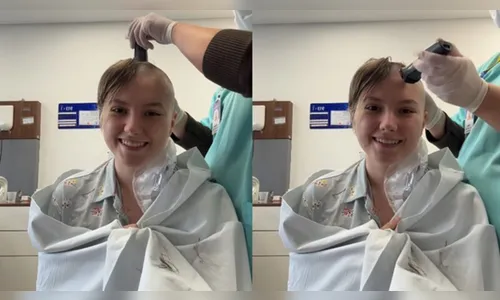 Isabel Veloso raspa o cabelo antes do transplante de medula no PR