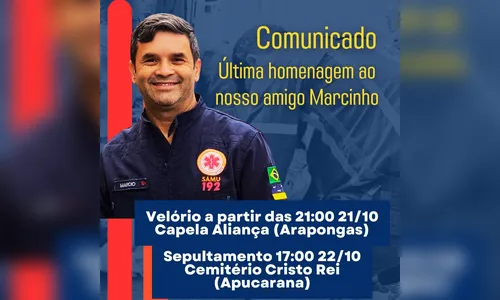 Marcinho do Samu é velado em Arapongas e será sepultado em Apucarana