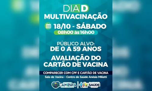 Cambira realiza Dia D de multivacinação neste sábado (18)