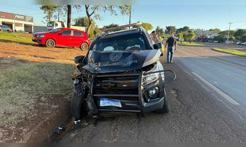 Viatura da Rotam se envolve em acidente no trevo de Jardim Alegre