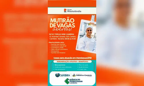 De cozinheiro a estoquista: Cambira realiza mutirão de empregos