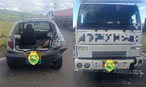 Dois ficam feridos após batida entre carro e caminhão em Arapongas