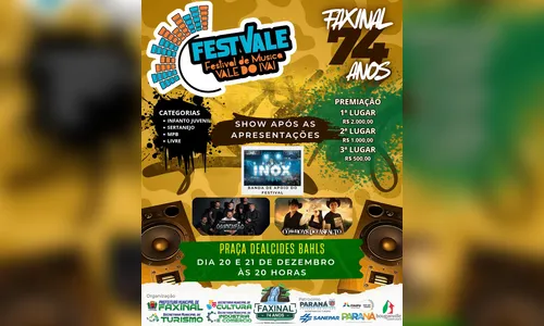 Faxinal celebra 74 anos com festival musical e prêmios de até R$ 2 mil