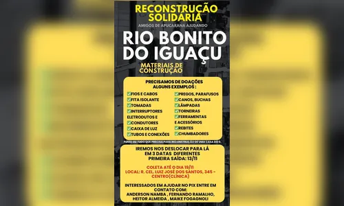 Amigos de Apucarana arrecadam doações para Rio Bonito do Iguaçu