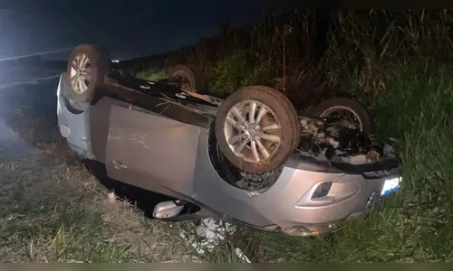 Casal fica ferido após capotamento na BR-376 entre Apucarana e Cambira