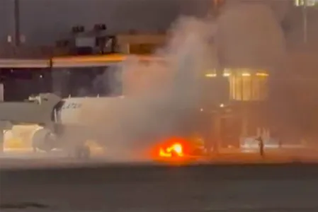 Equipamento pegou fogo e passageiros foram retirados do avião