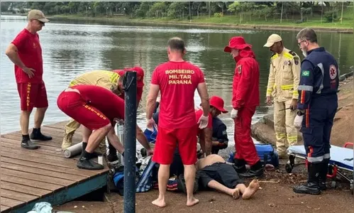 Bombeiros salvam homem após 10 minutos submerso no lago em Londrina