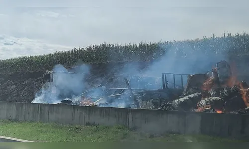 Caminhão pega fogo e causa interdição na BR-376; veja opções de desvio