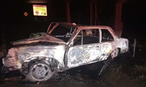 Acidente na PR-460 deixa motorista gravemente ferido após carro pegar fogo
