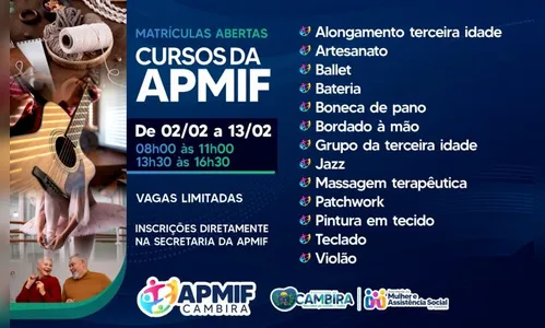 Cambira abre inscrições para diversos cursos gratuitos; veja as oportunidades