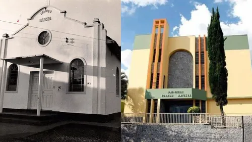 Fachada antiga e atual da Primeira Igreja Batista de Apucarana