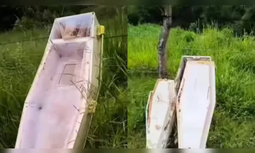 Muro de funerária desaba e caixões caem em córrego