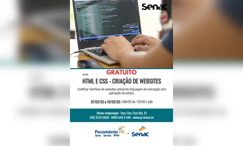 Em parceria com Senac, Arapongas abre curso gratuito em desenvolvimento de websites