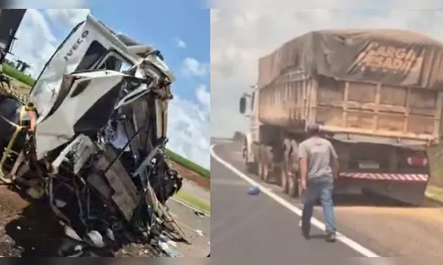 Cabine de caminhão fica destruída após acidente em Marilândia do Sul