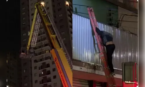 Homem escala prédio para furtar loja e precisa ser resgatado pelos Bombeiros no PR
