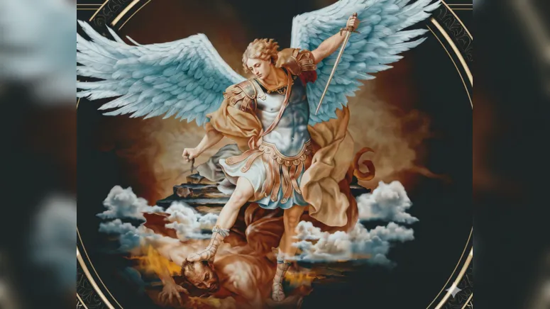 São Miguel Arcanjo ajuda a libertar almas do purgatório, guiando-as para a luz