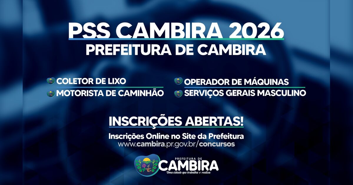 Prefeitura de Cambira abre PSS com vagas em diferentes áreas