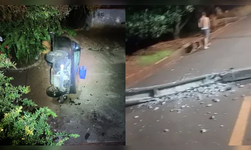 Motorista destrói poste e capota carro de luxo em bairro de Apucarana