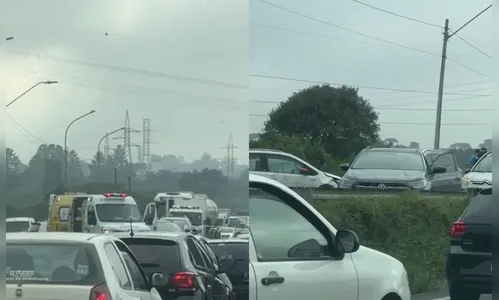 Engavetamento com seis veículos deixa um ferido na BR-476