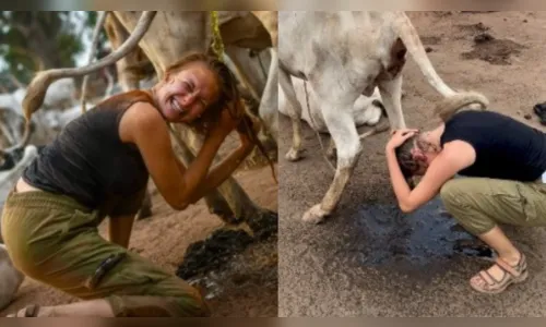 Influenciadora viraliza ao lavar cabelo com urina de vaca; veja vídeo