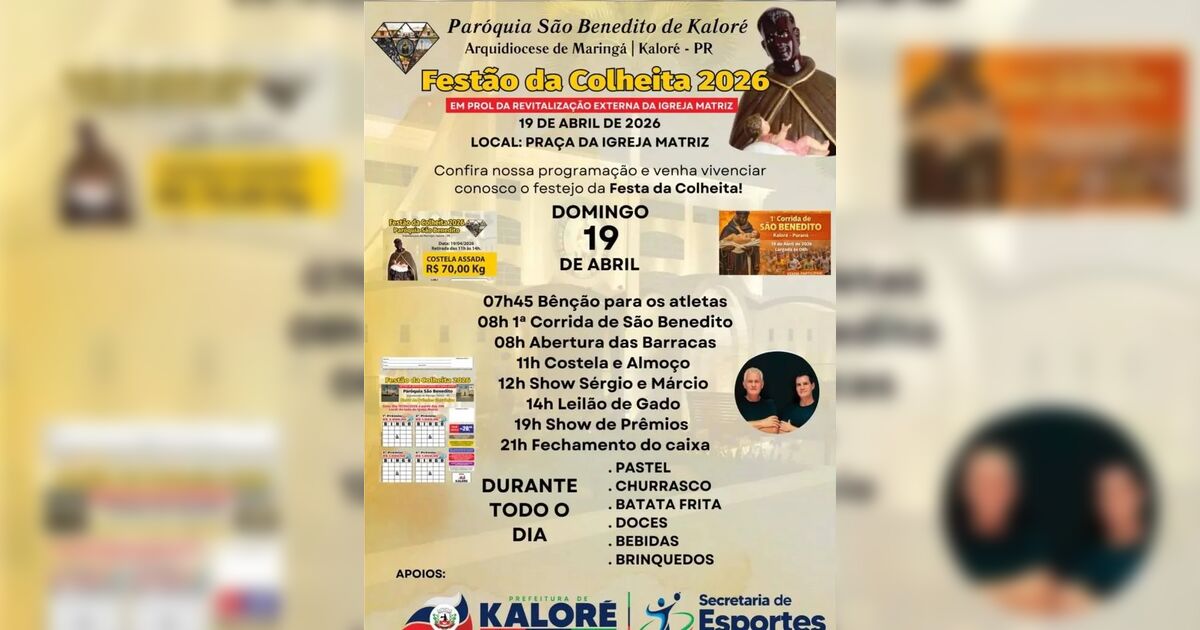 Kaloré realiza Festão da Colheita neste domingo com corrida e almoço tradicional