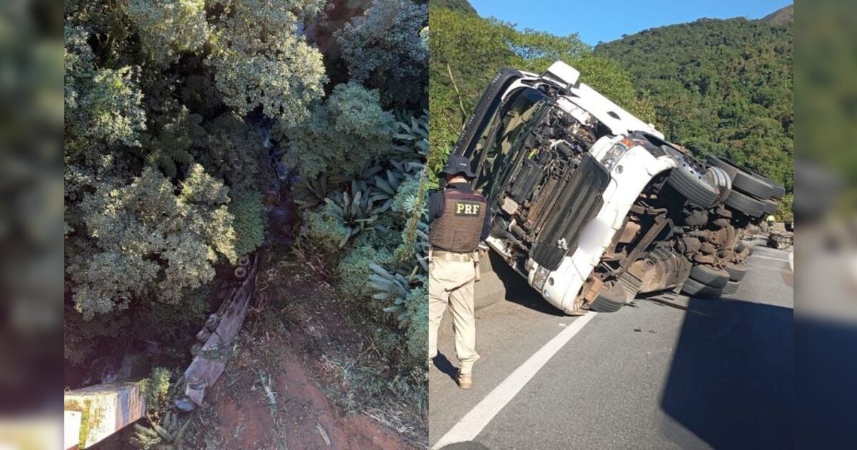 Caminhão cai 80 metros em acidente na BR-277 e passageira morre ejetada no PR