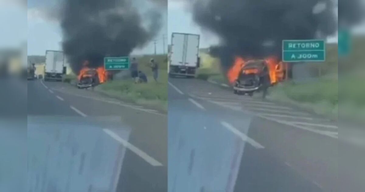 Idoso é ejetado de veículo no Norte do Paraná após um acidente entre Fusca e caminhão