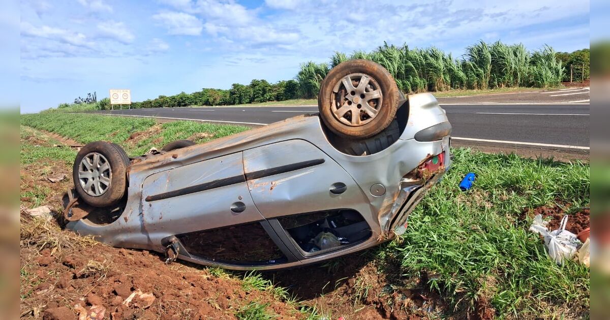 Motorista sai ileso após capotamento na BR-376 ao desviar de cachorro; veja