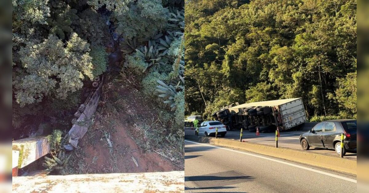 Rodovia é interditada para resgate de vítima após caminhão despencar de viaduto no PR