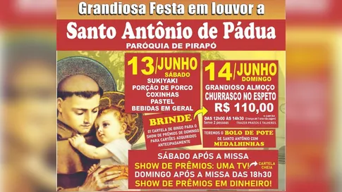 Paróquia divulga Festa em Louvor a Santo Antônio de Pádua no Pirapó